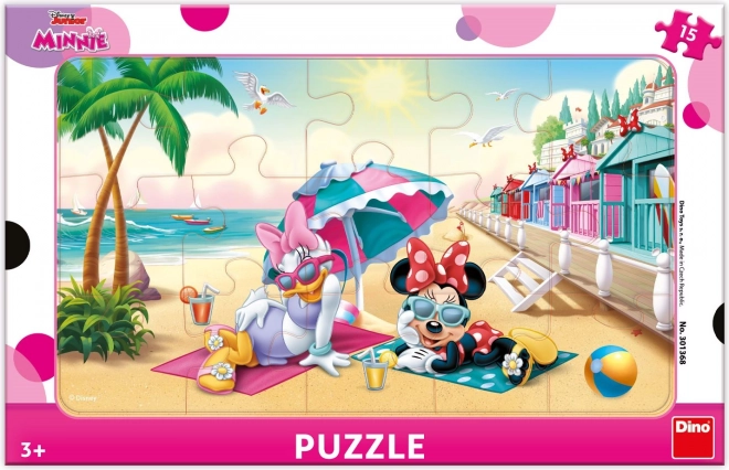 Puzzle DINO Minnie en Daisy op het strand 15 stukjes