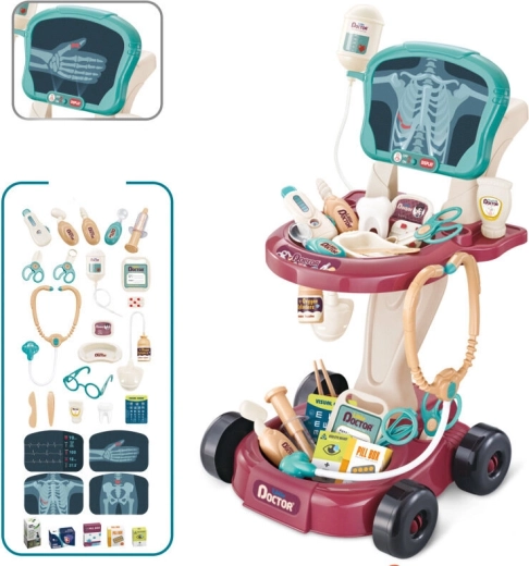 Kinderdokterswagen met tafeltje en EKG-paneel