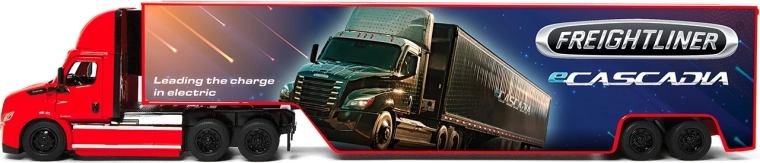 Metalen vrachtwagen Freightliner eCascadia met container 33 cm