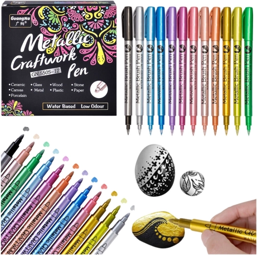 set van metallic nylon markers, 12 kleuren