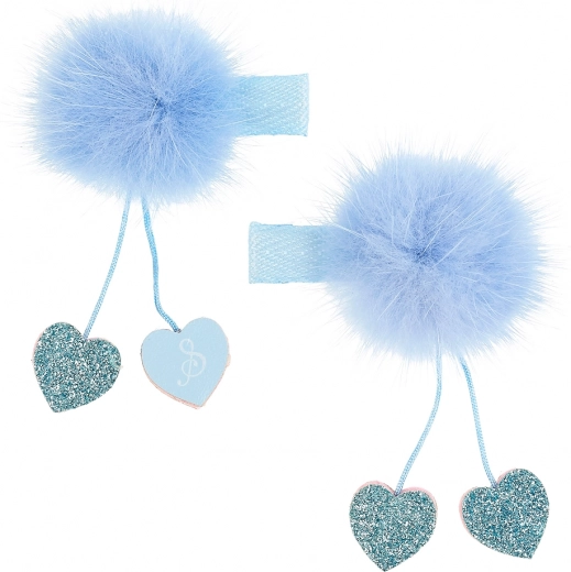 Haarspeldjes met pompon en hartjes blauw