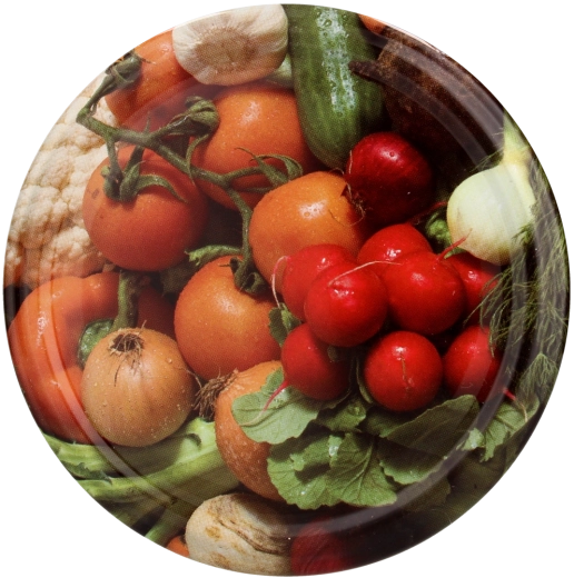 Metalen RTS-inmaakdeksel 82 mm met radijs- en uienmotief