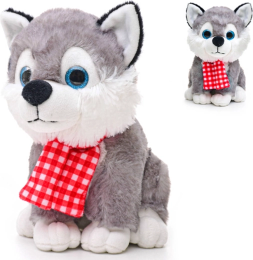 Pluchen huskyhond met sjaal met geluid 22 cm - 1 stuk