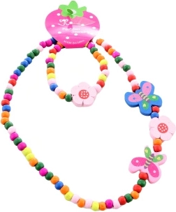 Set ketting en armband met vlinders van houten kralen