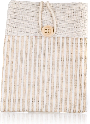 Decoratief katoenen zakje Nature met strepen, lichtbruin 10,5 × 14 cm