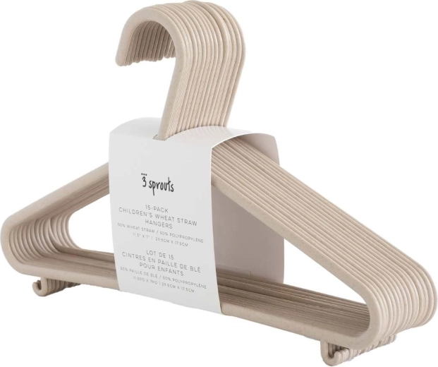 3 Sprouts kinderhangers van tarwestro, beige - 15 stuks