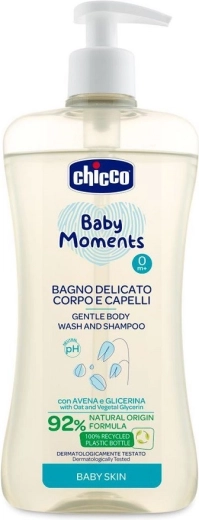 Chicco milde shampoo voor haar en lichaam Baby Moments 92% natuurlijke ingrediënten 500 ml