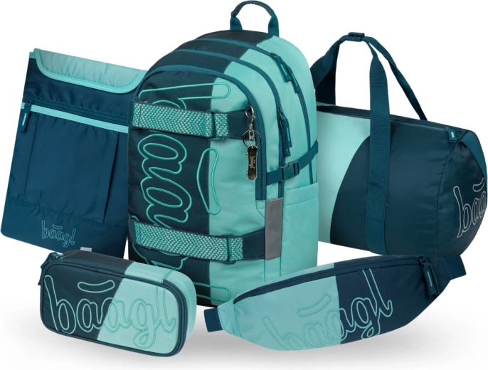 Baagl schoolset Skate Petrol – rugzak, etui, sporttas, heuptasje en laptophoes GRS