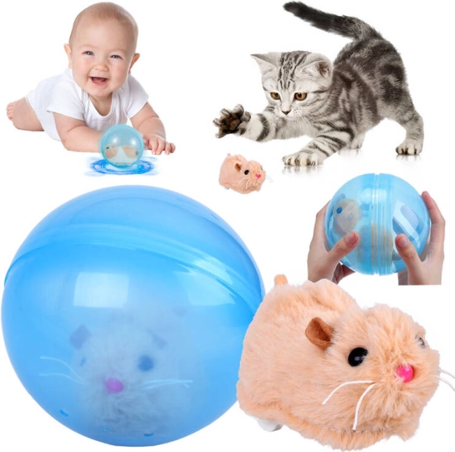 Interactieve pluchen hamster in een blauwe bal – leuk speelgoed voor kinderen en huisdieren