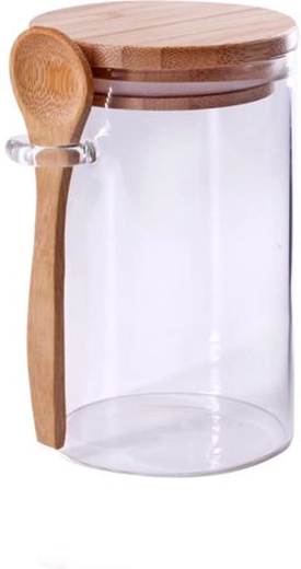 Glazen pot met bamboe deksel en lepeltje 500 ml