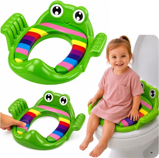 Kinder-wc-brilverkleiner (toiletreductie) kikker met zachte zitting en handgrepen – groen