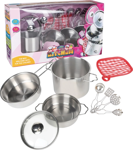 Set metalen kookpotten voor kinderen, 11-delig