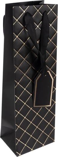Cadeaupapieren wijntas quilt zwart 12 × 9 × 36 cm