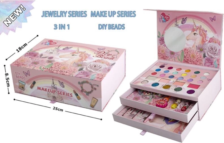 Cosmetische en creatieve koffer – make-up- en armbandmaakset