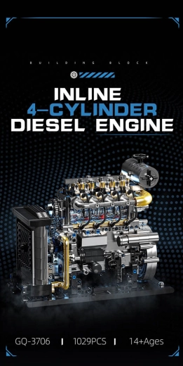 Constructieset van een viercilinder-dieselmotor met 1029 onderdelen