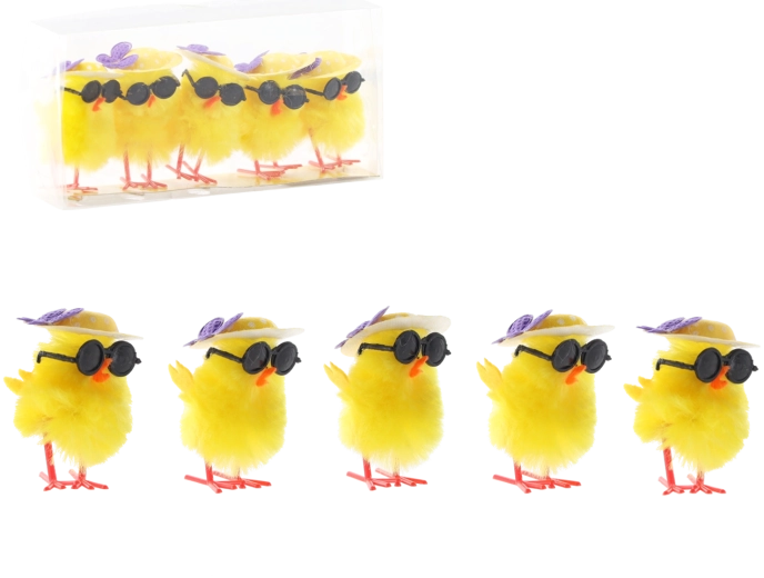 Paasdecoratie kuikentjes met zonnebrillen – set van 5 stuks