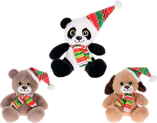 Pluchen knuffeldier 15 cm met muts en sjaal