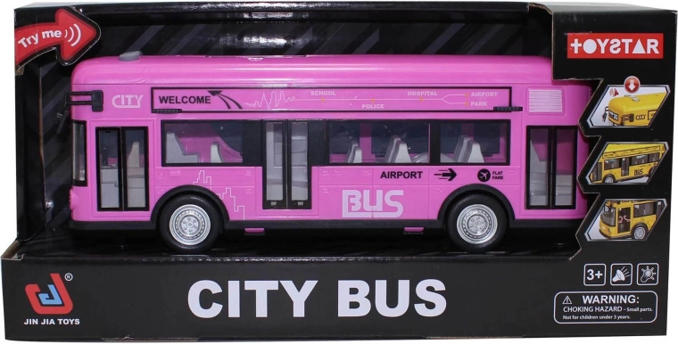 Roze stadsbus met geluiden en licht