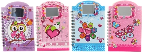 Notitieboek met meisjesachtige motieven met spiegeltje, gelijnd, 9,5 × 14 cm