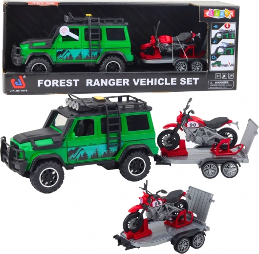 Terreinwagen met aanhanger en motor met licht en geluid – groen