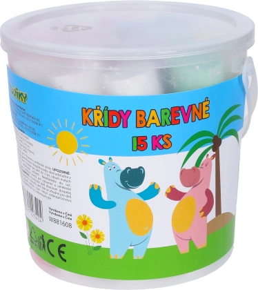 Gekleurde stoepkrijtjes in emmer, 15 stuks