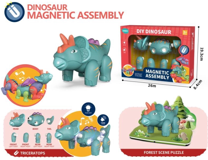 Magnetische dinosaurus Triceratops met licht en geluid