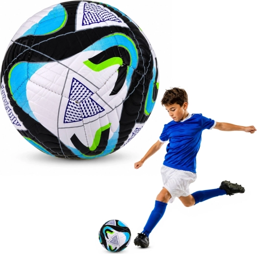 Trainingsvoetbal maat 5 (22 cm) zwart-blauw-groen