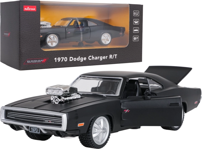 Metalen modelauto 1970 Dodge Charger R/T zwart op schaal 1:36 RASTAR