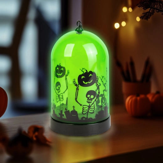 Halloween-led-lantaarn met skeletmotief, groen