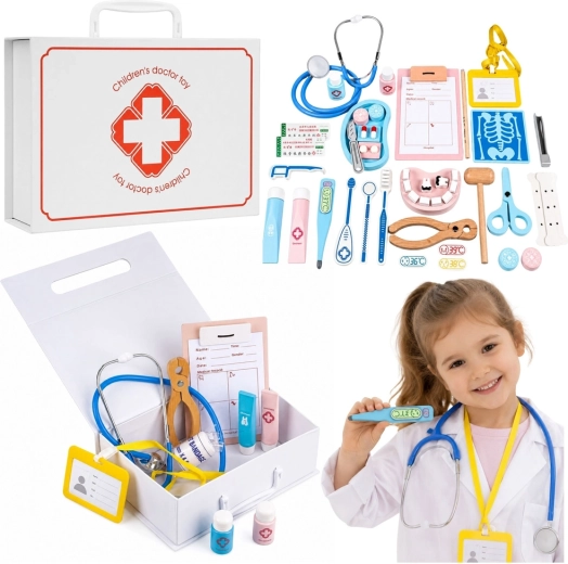 Houten dokterskoffertje voor kinderen met accessoires (36 onderdelen)