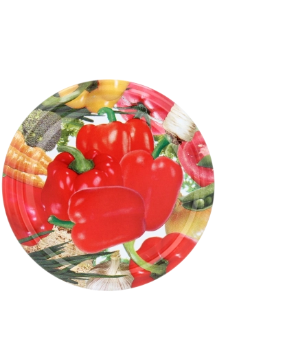 Inmaakdeksels 66 mm met paprikamotief, 4 klemmen – verpakking 1100 stuks