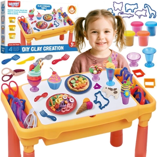 Woopie creatieve tafel met boetseerklei, opbergvakjes en vormpjes (40 stuks)