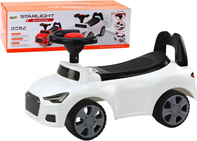 Loopauto met rugleuning en claxon – wit