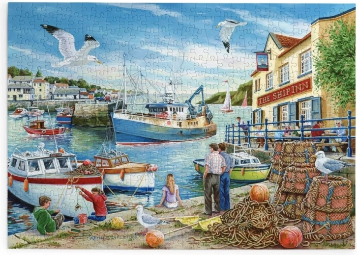 Puzzel House of Puzzles Het café in de haven met 500 extra grote stukjes