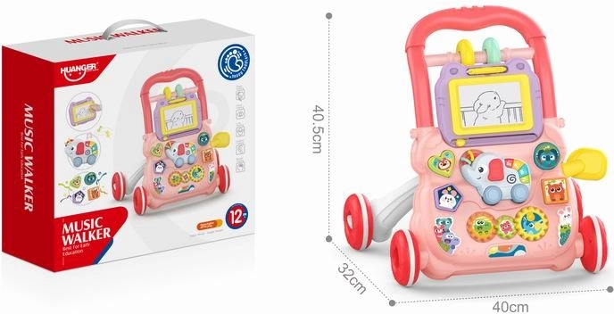 Duwloopwagen olifant met tekenbord – roze