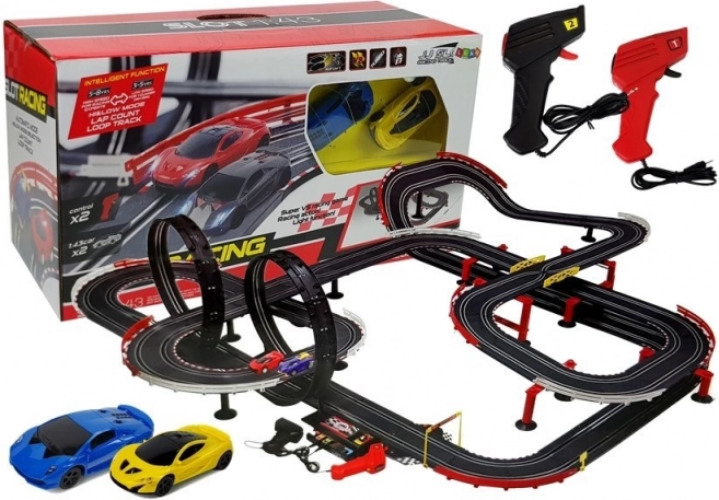 Racebaan met raceauto’s 1420 cm Turbo 1:43 met controllers