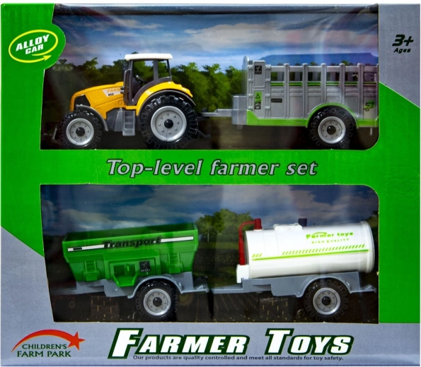 Oranje tractor met verwisselbare aanhangers