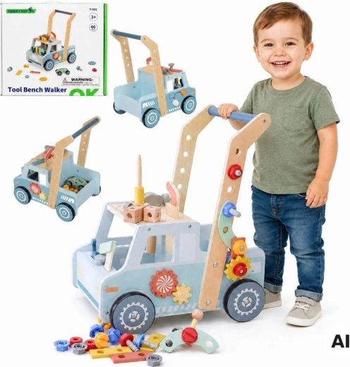 Houten loopwagen met werkbank TOOKY TOY
