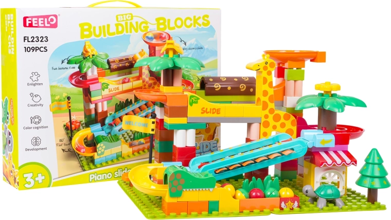 Safari knikkerbaan bouwset met piano (109 delen)