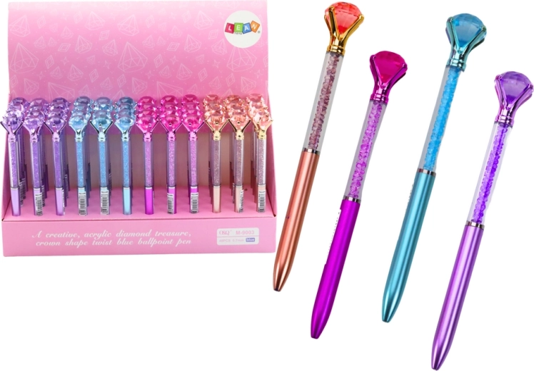 Balpen met diamant, blauwe vulling 0,7 mm, mix kleuren
