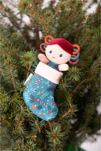 Lilliputiens kerstelfje met blauwe lichtgevende kerstsok