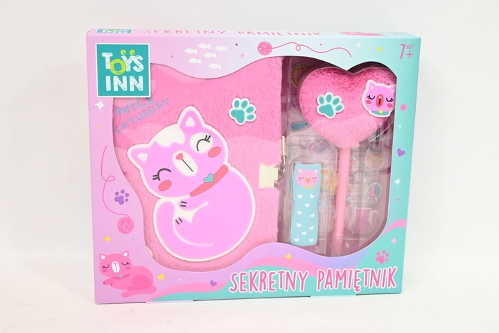 Stnux pluchen dagboek roze kat met balpen - 1 stuk