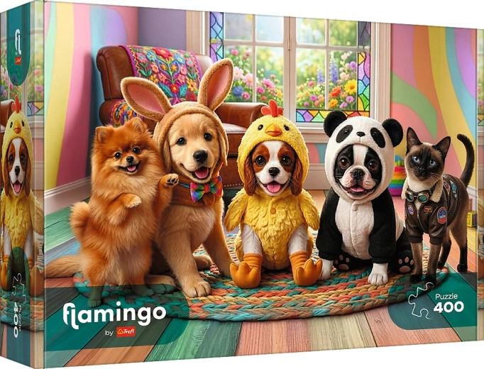 Trefl puzzel Flamingo: kostuums voor puppy’s 400 stukjes