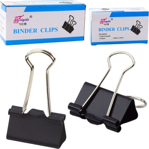 Universele kantoorklemmen, verenstaal, zwart, 25 mm, 12 stuks