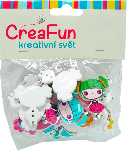 Houten knopen met meisjesmotief, set van 20 stuks (2,7 × 3 cm)