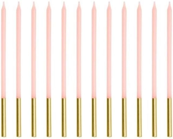 Roze gladde verjaardagstaartkaarsjes 14 cm (12 stuks)