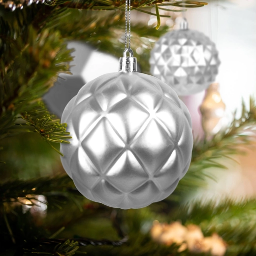 Set zilveren kerstballen voor de kerstboom, 6 stuks
