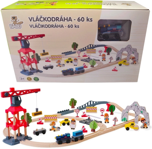 Babu houten treinbaan met kraan