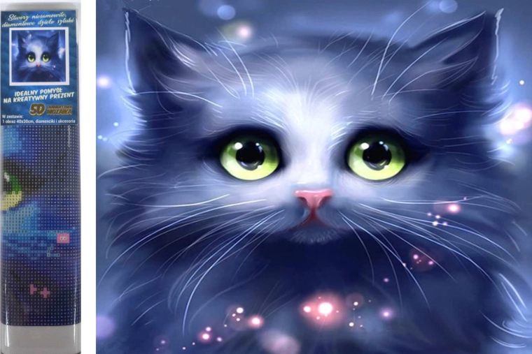 Diamantschilderen grijs kitten 30 × 40 cm