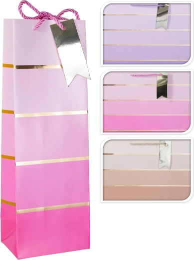 Cadeautas voor fles van papier 36 × 12 × 9 cm, mix van kleuren